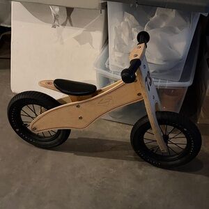 Wooden Balance Bike with Black Seat and Tires